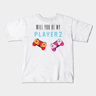 will you be my player 2 - black text Kids T-Shirt